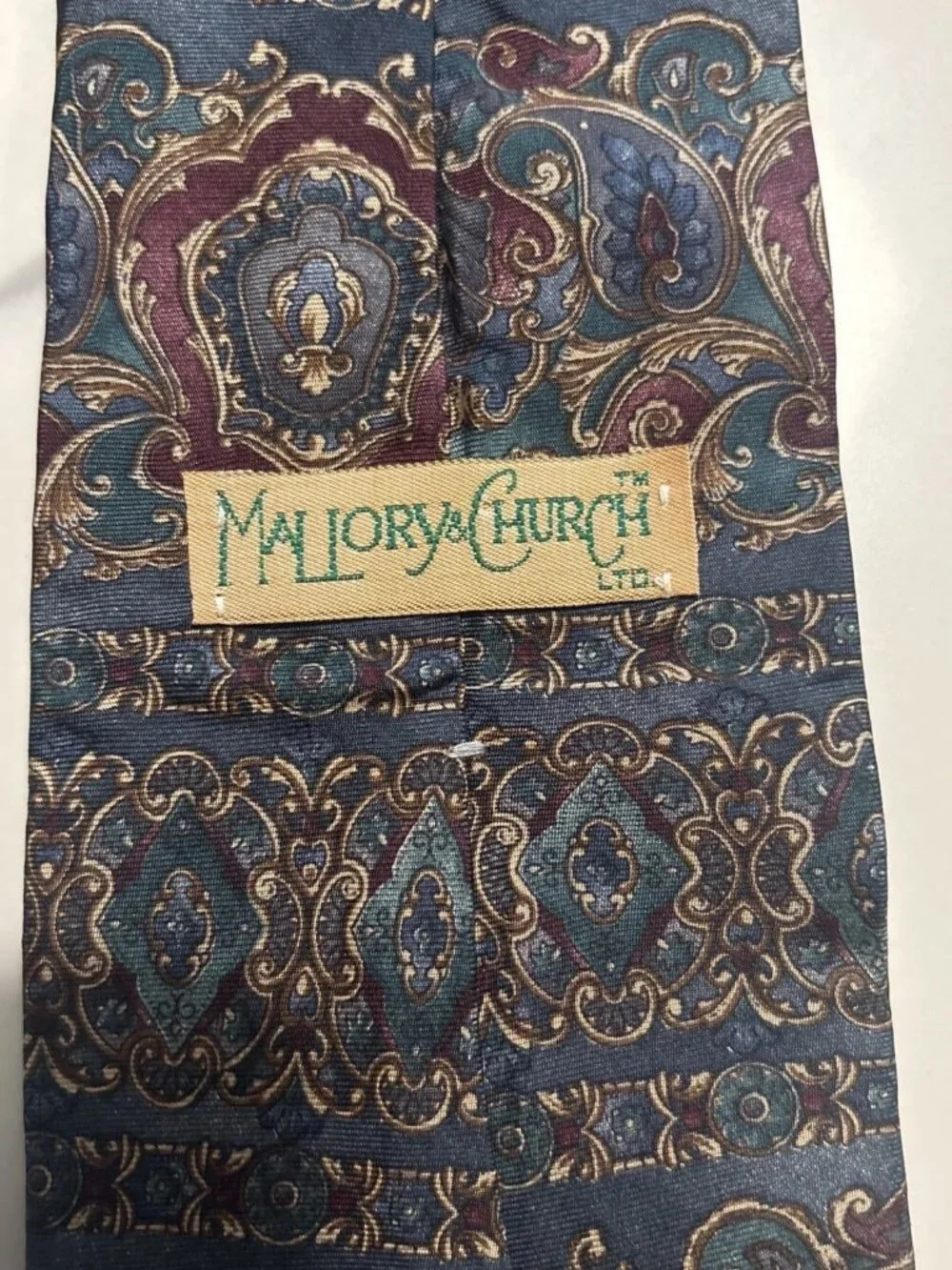 Mallory & Church Tie Mens 100% Silk Blue Paisley Necktie Made in USA Vintage